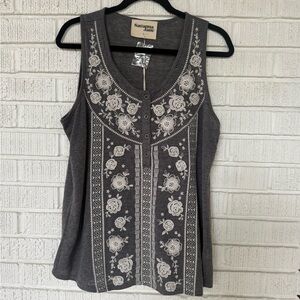 Gray Sleeveless Top with Floral Embroidery - NWT